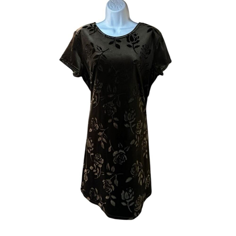 Vintage 90s Gantos Witchy Dark Green Velvet Burnout Roses Dress Size 13/14 USA